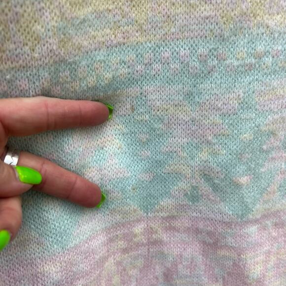 VTG Jan Taylor Pastel Stripe Henley Fair Isle Sweater pink green yellow MEDIUM - Picture 5 of 6